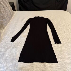 BCBGMaxAzria Thin Black Jersey knit dress mid calf .. great with boots/heels